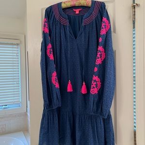 Lilly Pulitzer Navy eyelet dress with hot pink details.
